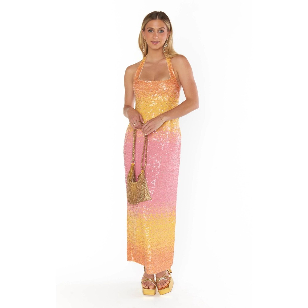 Show Me Your Mumu Samba Halter Midi Dress Sundown Ombre Sequin Women's Size XL